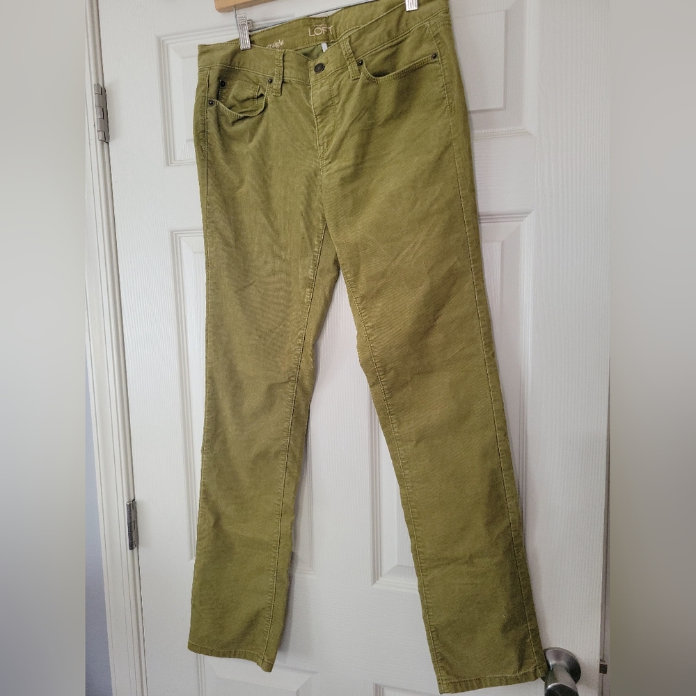 Ann Taylor Loft Khaki Pants Women Sz 6 Modern Straight Chartreuse Green Corduroy